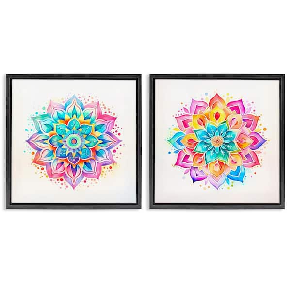 Stupell Industries Bright Boho Mandalas by Andrea Haase 2 Pieces Black Floater Frame Abstract Graphic Art Print 18 in. x 18 in.