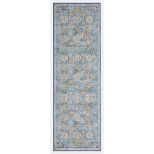 Eden Collection Regal Blue 2 ft. x 7 ft. Machine Washable Traditional Indoor Area Rug