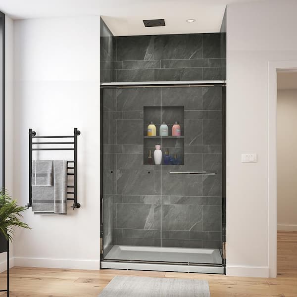 FORCLOVER 48 in. W x 72 in. H Sliding Semi-Frameless Shower Door in Chrome Finish with Clear Glass