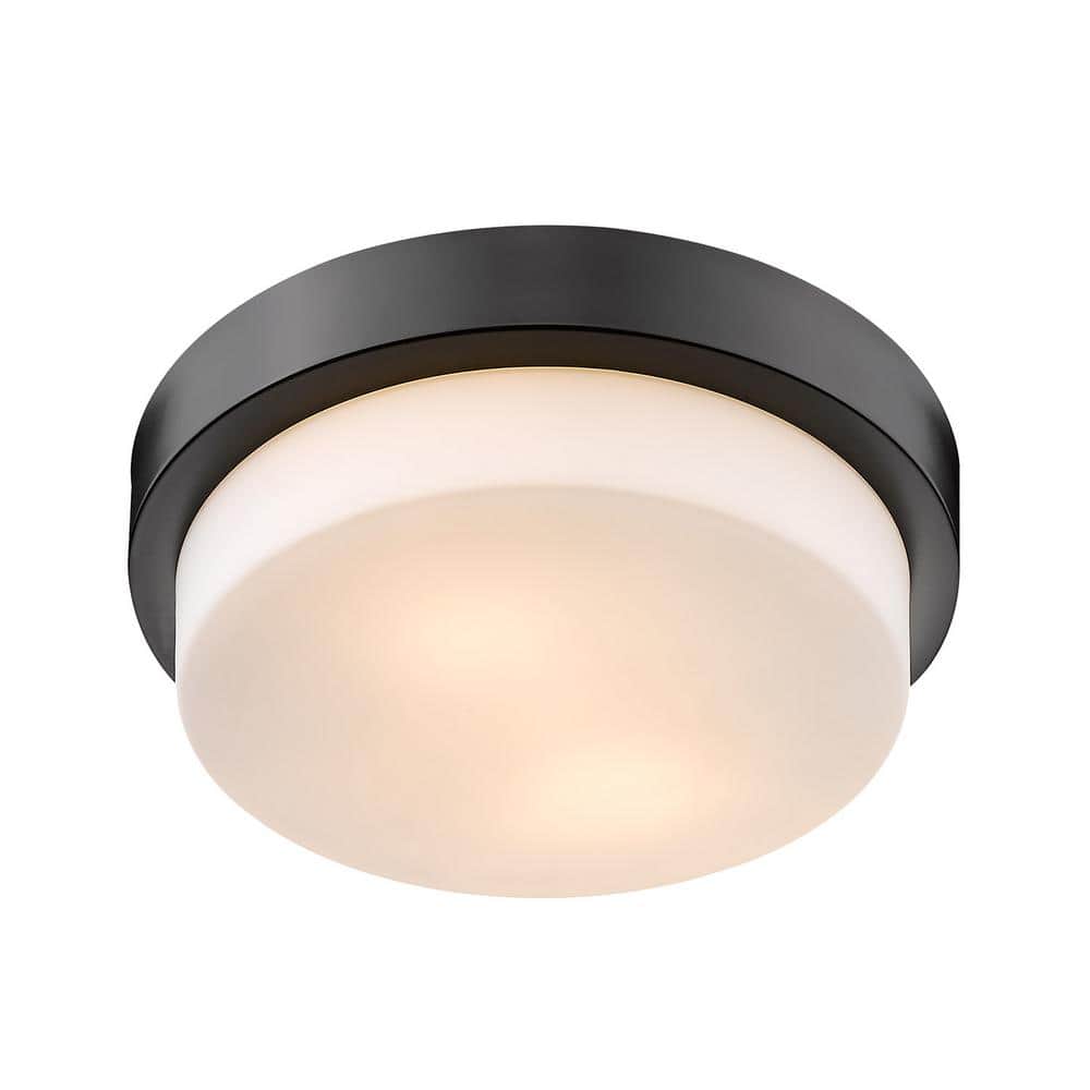 Matte Black Glass Drum Indoor/Outdoor Flush Mount