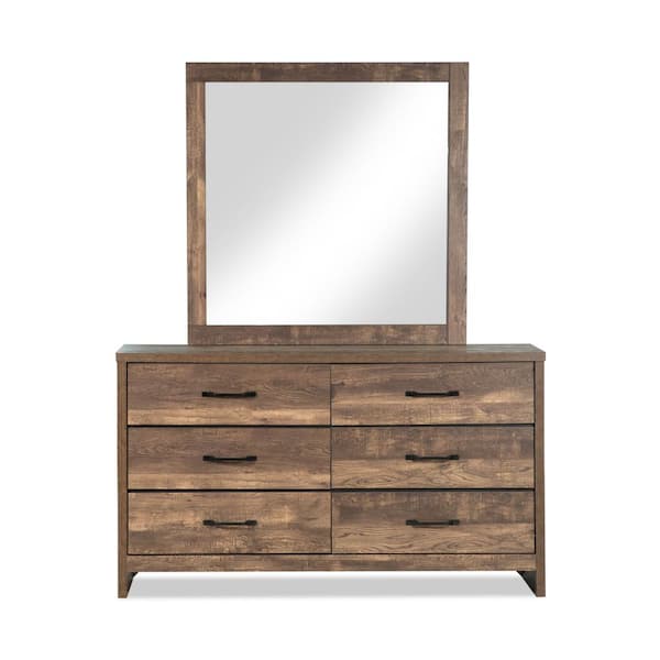 Furniture of America Olala 6-Drawer Light Walnut Dresser with Mirror (72.88 in. H x 58 in. W x 15.5 in. D)