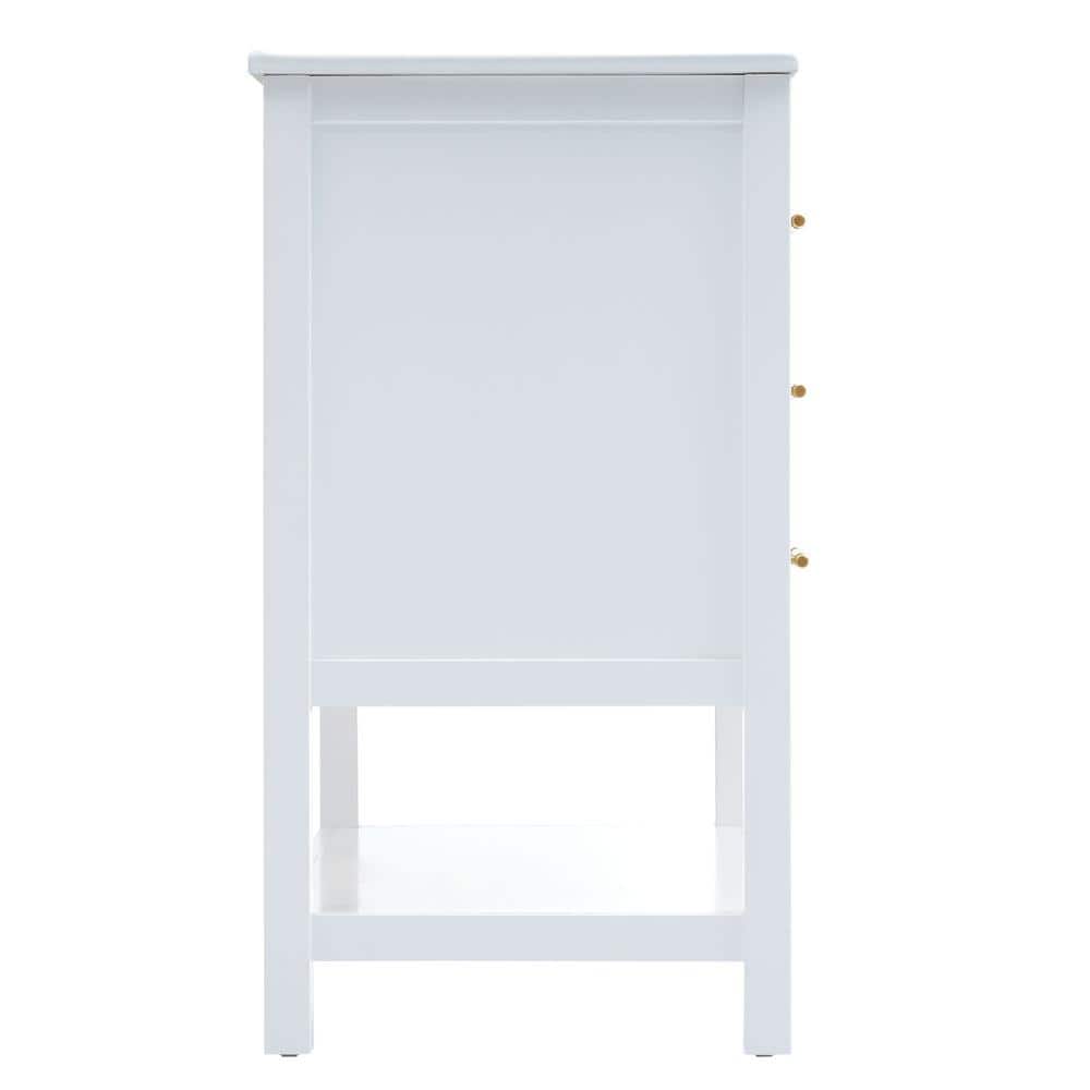 White and Gold Freestanding Single Sink Vanity with Ceramic Top