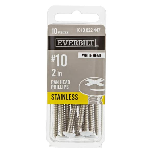 #10 x 2 in. White Stainless Steel Phillips Pan Head Standard Sheet Metal Screw (10-Pack)