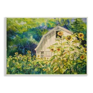 Peaceful Sunflower Field Countryside Woodlands Barn by MB Cunningham Unframed Architecture Art Print 19 in. x 13 in.