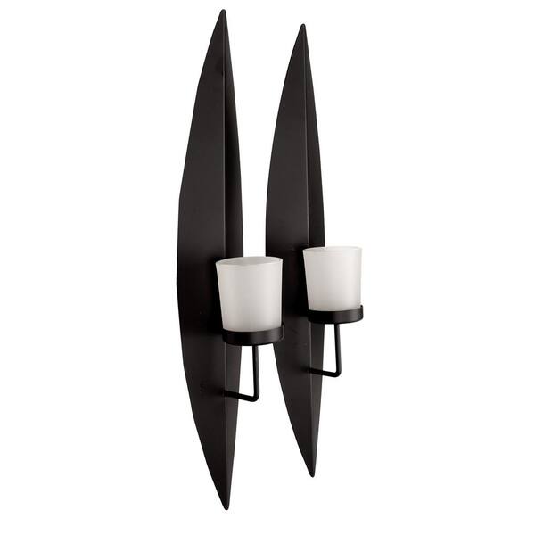 18 in. x 3.5 in. Black Metal Candle Wall Sconces With Glass (Set of 2