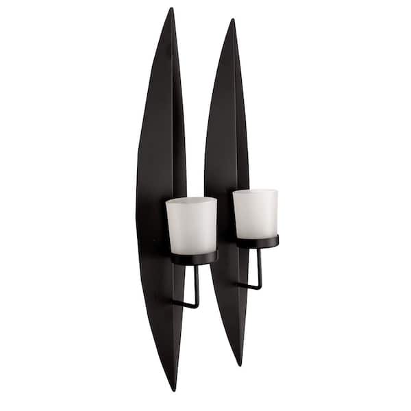 Mirrorize Canada 18 in. x 3.5 in. Black Metal Candle Wall Sconces With Glass (Set of 2)
