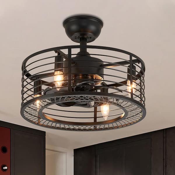 Pacific Core 17.7 in. 4-Lights Indoor Black Caged Ceiling Fan with Lights with Remote Included for Bedroom Dining Room