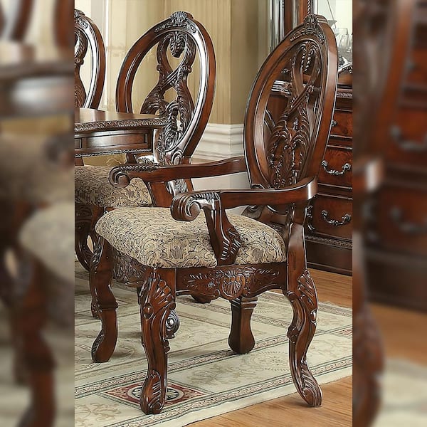 Acme Furniture Rovledo Fabric and Cherry Fabric Arm Chair (Set of 2)