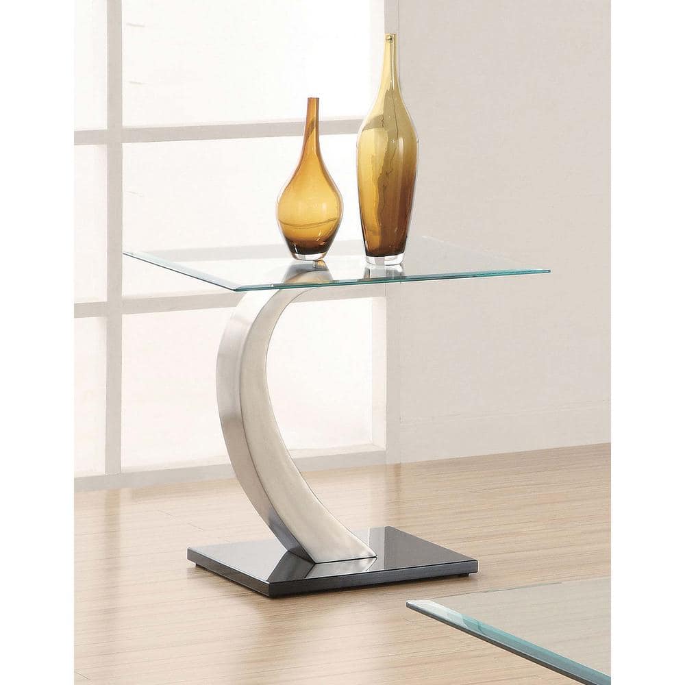 Modern Black Metal and Glass Rectangular End Table