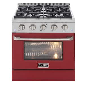 30 in. 4.2 cu. ft. Dual Fuel Range with Gas Stove and Electric Oven with Convection Oven in. Stainless Steel w/Red Door