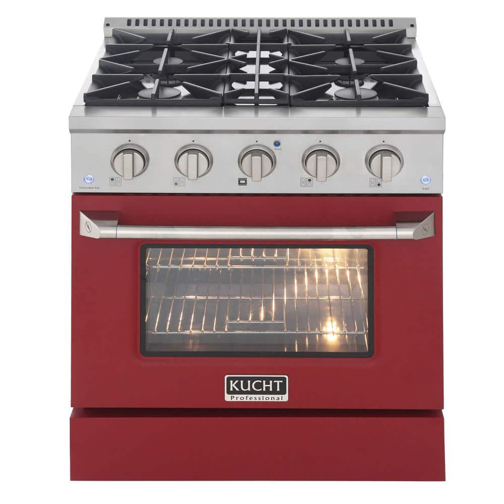 droom rooster Bandiet Kucht Pro-Style 30 in. 4.2 cu. ft. Natural Gas Range with Convection Oven  in Stainless Steel and Red Oven Door KNG301-R - The Home Depot