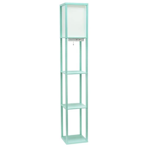 62.5 in. Aqua Modern Organizer Column Floor Lamp with 2-USB Charging Ports, 1-Charging Outlet, with LED Bulb