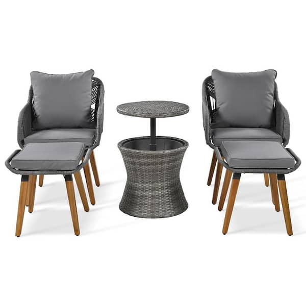 Sudzendf 5-Pieces Patio Furniture Chair Sets, Patio Conversation Set with Gray Cushions
