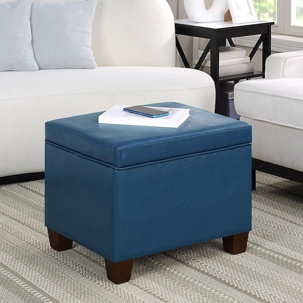 Convenience Concepts Madison Blue Faux Leather Storage Ottoman