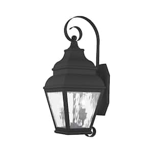 Millstone 21.5 in. 2-Light Black Outdoor Hardwired Wall Lantern Sconce with No Bulbs Included