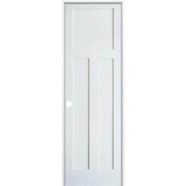 Krosswood Doors 24 in. x 96 in. Right-Hand Craftsman Shaker 3-Panel Primed Solid Core MDF Single Prehung Interior Door