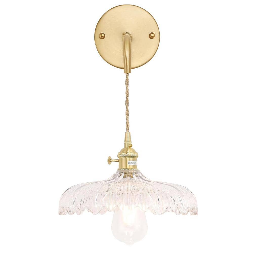 Retro 4.72 in. 1 Light Gold Vintage Smart Home Wall Sconce with Flower Clea
