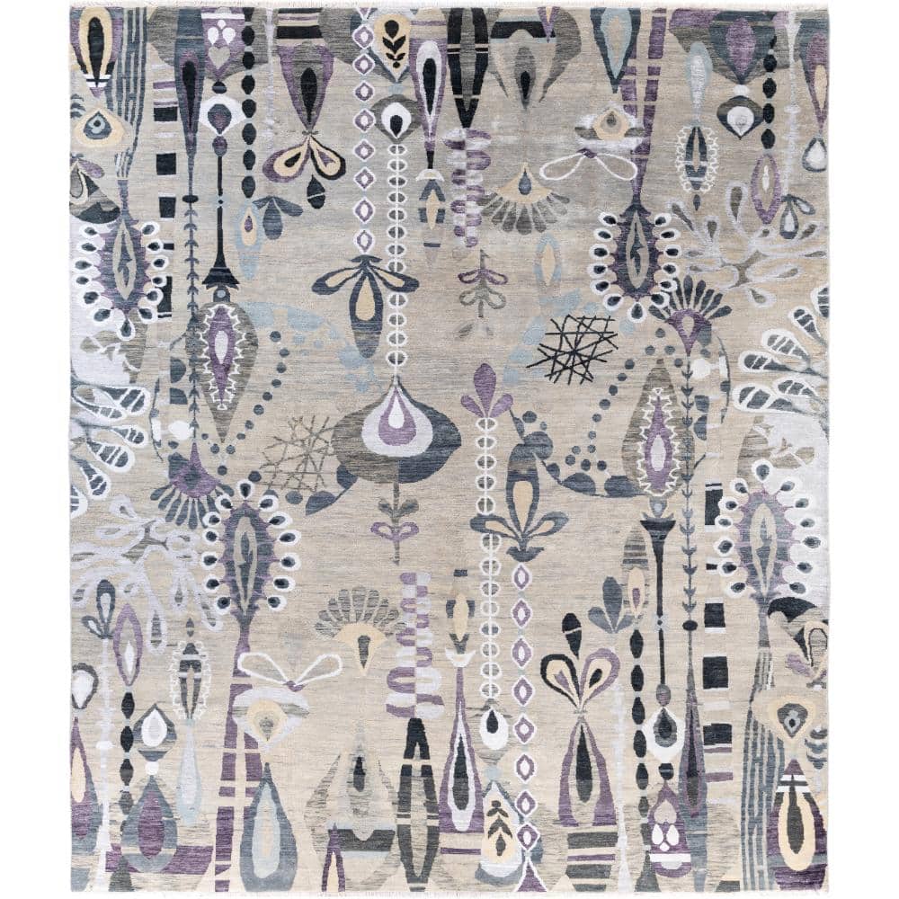 Ikat Gray 9 X 12 Hand-Knotted Wool Silk Indoor Area Rug price history on PriceWatchPro