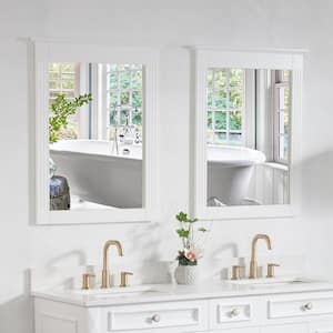 26 in. W x 33 in. H Rectangular Wood Framed Wall Bathroom Vanity Mirror in White (Set of 2), Vertical Hanging,Solid Wood