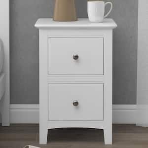 Chic White Solid Wood Nightstand End Table with 2-Drawers (12.2 in. L x 14.1 in. W x 22.24 in. H)