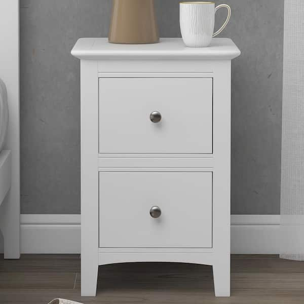 Chic White Solid Wood Nightstand End Table with 2-Drawers (12.2 in. L x 14.1 in. W x 22.24 in. H)