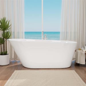 Practical 69 in. Single Slipper Acrylic Freestanding Flatbottom Soaking Bathtub with Polished Chrome Drain in White