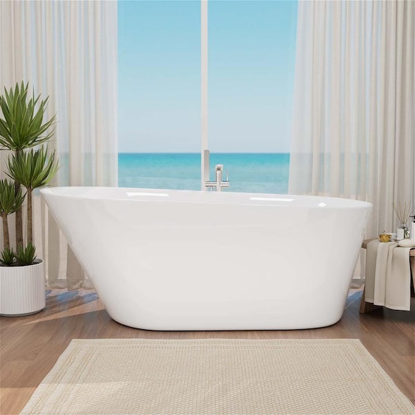 Mokleba Practical 69 in. Single Slipper Acrylic Freestanding Flatbottom Soaking Bathtub with Polished Chrome Drain in White