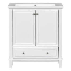 30.00 in. W x 18.00 in. D x 34.80 in. H Freestanding Bath Vanity in White with White Ceramic Top