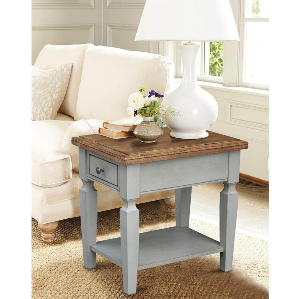 Vista Distressed Hickory and Stone Wood End Table with Storage