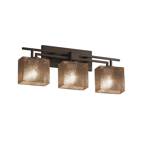 Justice Design Fusion Aero 3-Light Dark Bronze Bath Light with Mercury Glass Shade
