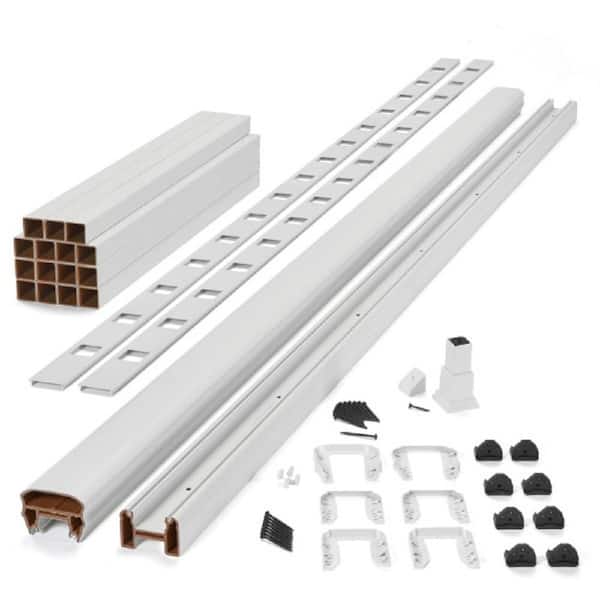 Transcend 8 ft. x 36 in. Classic White Composite Stair Deck Rail Kit with Matching Square Composite Balusters