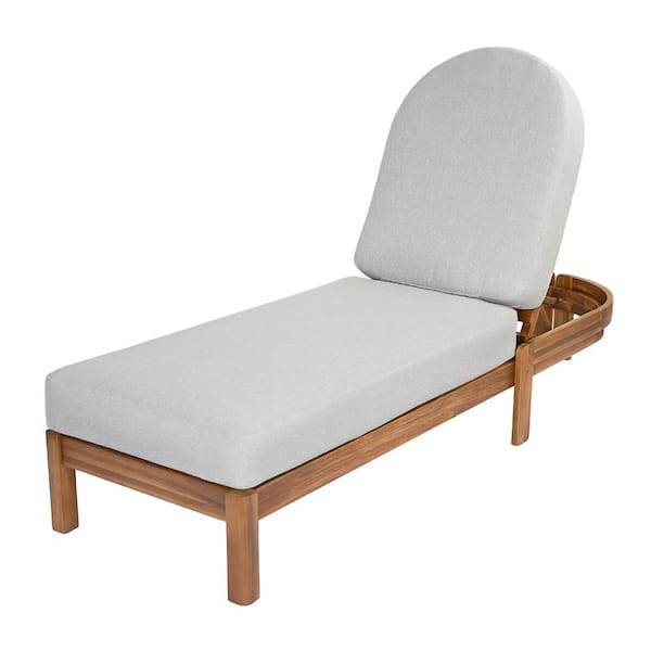 Patio Acacia Wood Chaise Lounge Chairs with Adjustable Backrest Set of 2, Teak Finish, Light Gray Cushion