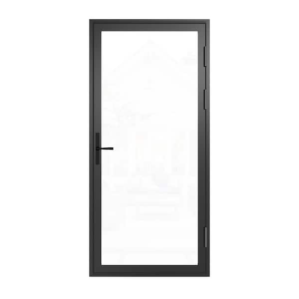 36 in. x 80 in. Left Swing/OutSwing Single Tempered Glass Black Aluminum Patio Door