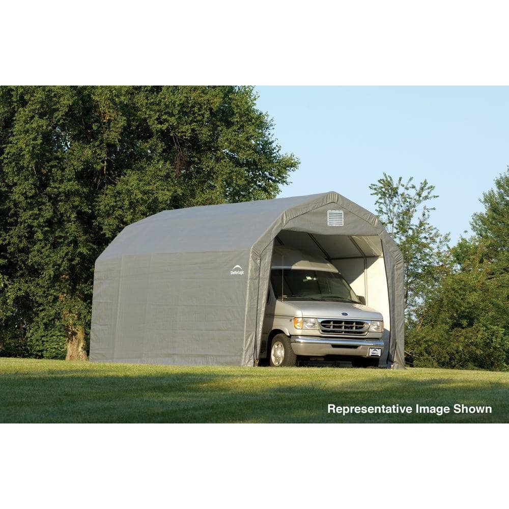 12' x 24' Gray Portable Barn-Style Garage with Roll-Up Doors