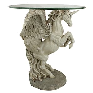 Mystical Winged Unicorn 16 in. W Multi-Colored Polyresin Glass-Topped Sculptural Table