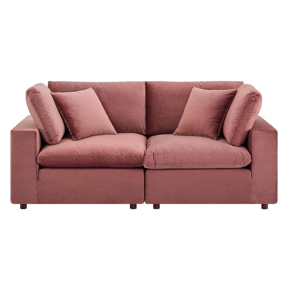 Dusty Rose Velvet Loveseat with Down Fill Cushions