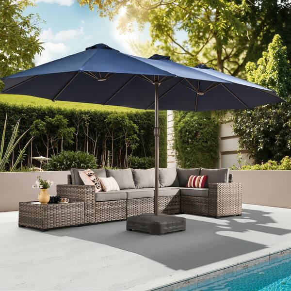 Alpine C 15 ft. Outdoor Double-Sided Market Patio Umbrella, UV Protection with Base in Navy Blue