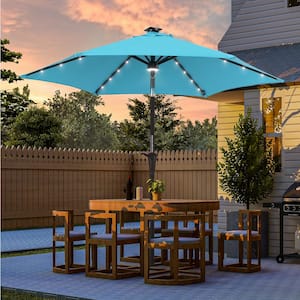 7.5 ft. LED Outdoor Umbrellas Patio Market Table Outside Umbrellas Nonfading Canopy and Sturdy Ribs, Aquablue