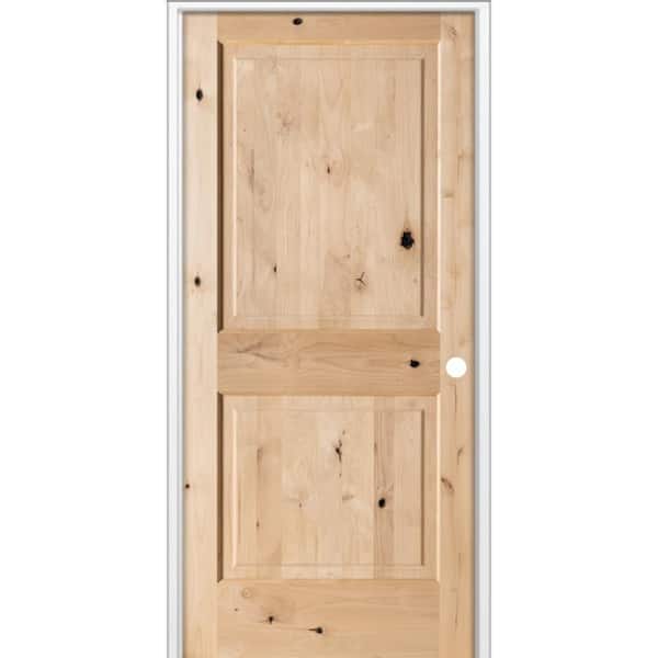 36 in. x 80 in. Rustic Knotty Alder 2 Panel Square Top Left-Hand Single Unfinished Wood Prehung Interior Door