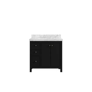 Chicago 36 in. W x 22 in. D x 36 in. H Single Sink Bath Vanity Center in Black with 2 in. Carrara Marble Top