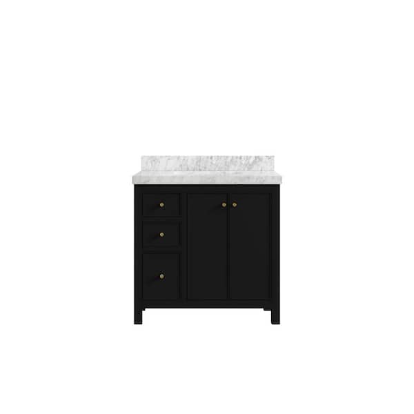 Willow Collections Chicago 36 in. W x 22 in. D x 36 in. H Single Sink Bath Vanity Center in Black with 2 in. Carrara Marble Top