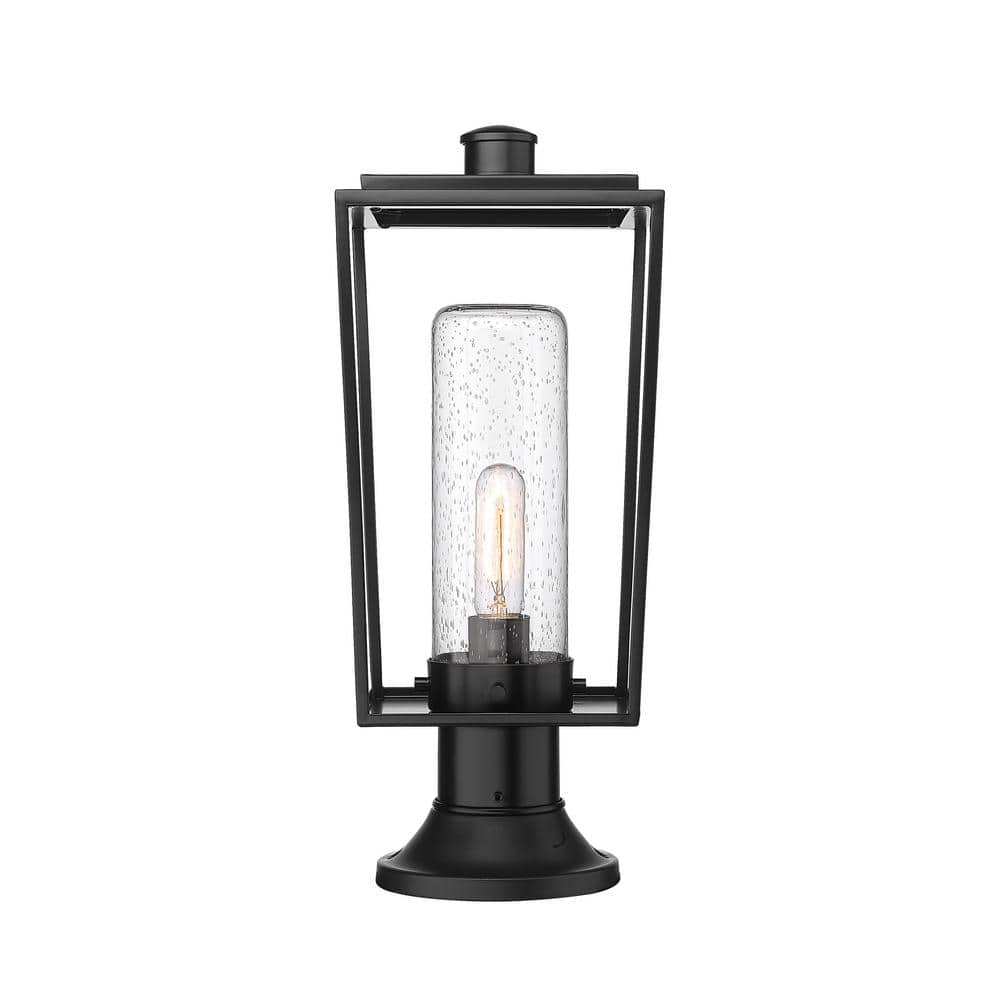 Sheridan Black Steel Outdoor Lantern with Seedy Glass Shade