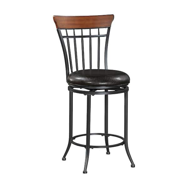 Bossa 24 in. Black Metal Swivel Counter Height Chair with Brown Faux Leather Seat