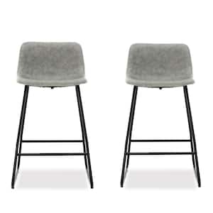 24 in. Gray Faux Leather Bar Stools Metal Frame Counter Height Bar Stools (Set of 2)