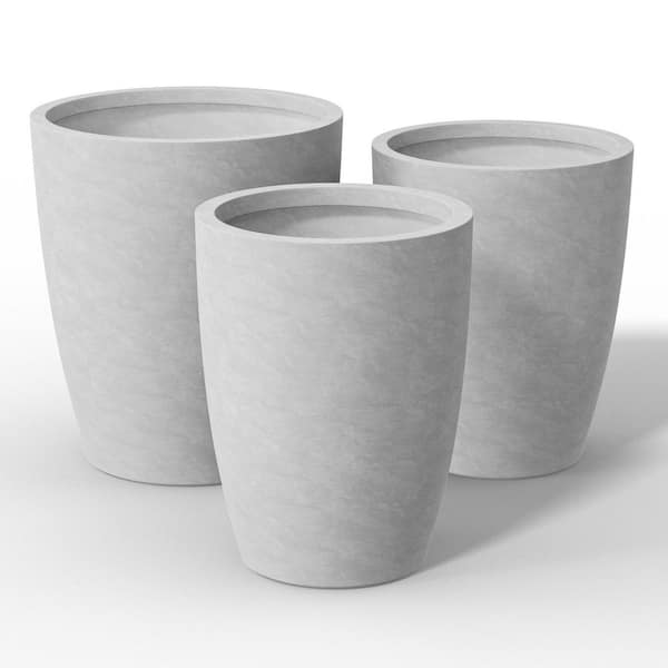 14 in., 17 in., 20 in. Natural Gray(Enhanced Interior) Concrete Round Planter / Pot with Drainage Holes (3-Pack)