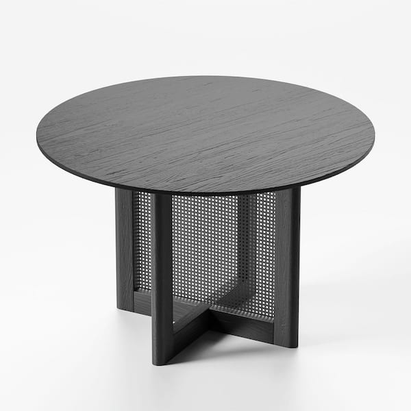 Modern Round Black Solid Wood 46 in. W Woven Cross Legs Dining Room Table Seats 4