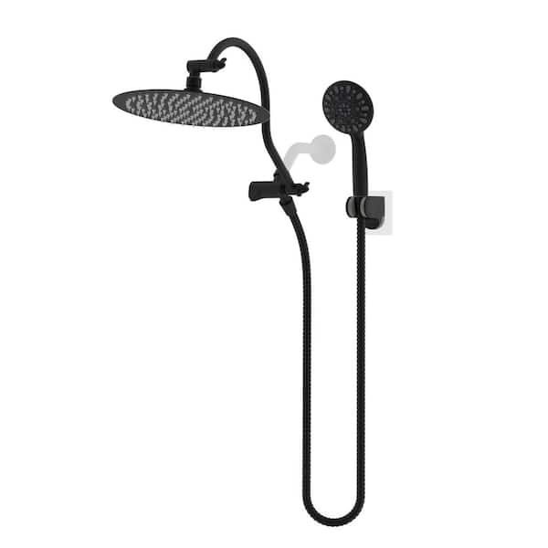7-Spray 10 in. Dual Wall Mount Fixed and Handheld Shower Head 1.8 GPM in Matte Black Finish with 12 in. Extension Arm
