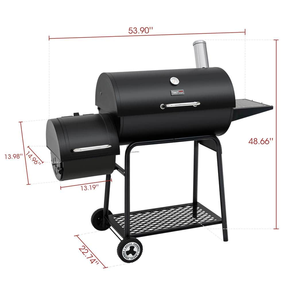 Barrel Charcoal Grill 30 in Black, with Offset Smoker for Patio and Parties, Outdoor Backyard - 3