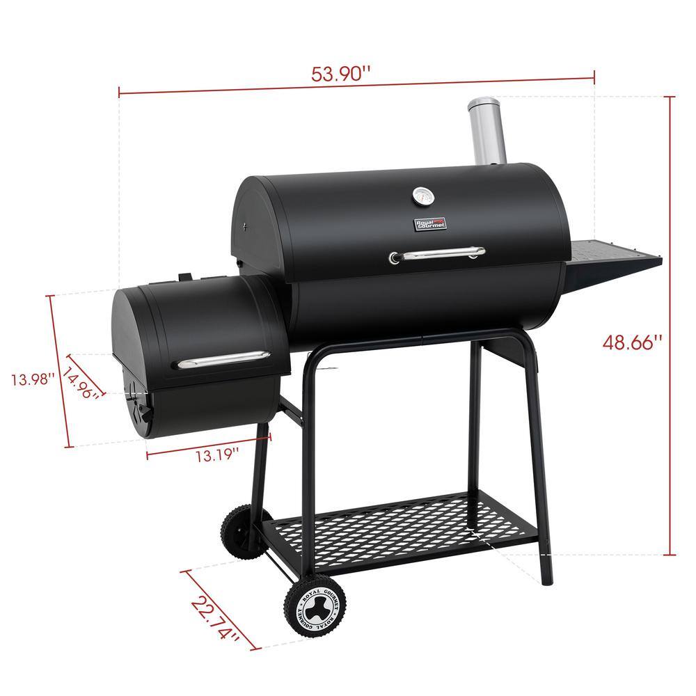 Royal Gourmet 54" Black Barrel Charcoal Grill with Smoker