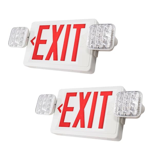 (2-Pack) Combo 14-Watt Equivalent Integrated LED White Exit Sign Emergency Light With Ni-Cad 9.6-Volt Battery